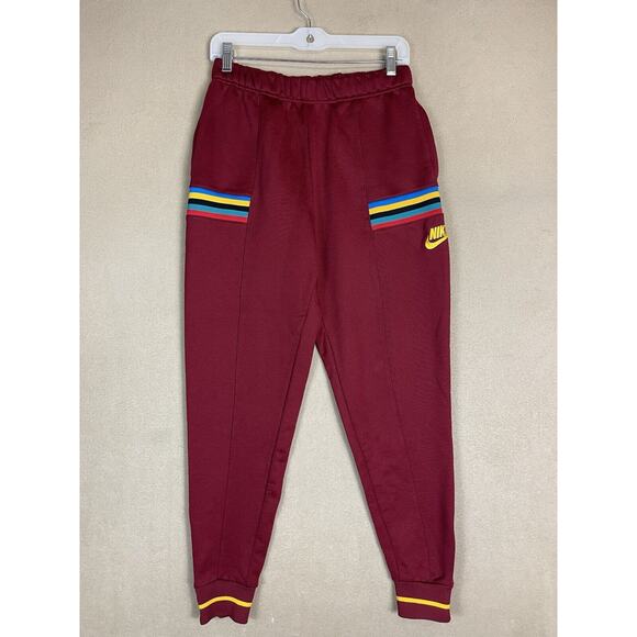 Nike Pants Mens Small Red French Terry Tapered‎ Ankle Zip Elastic Waist Jogger - Picture 1 of 16